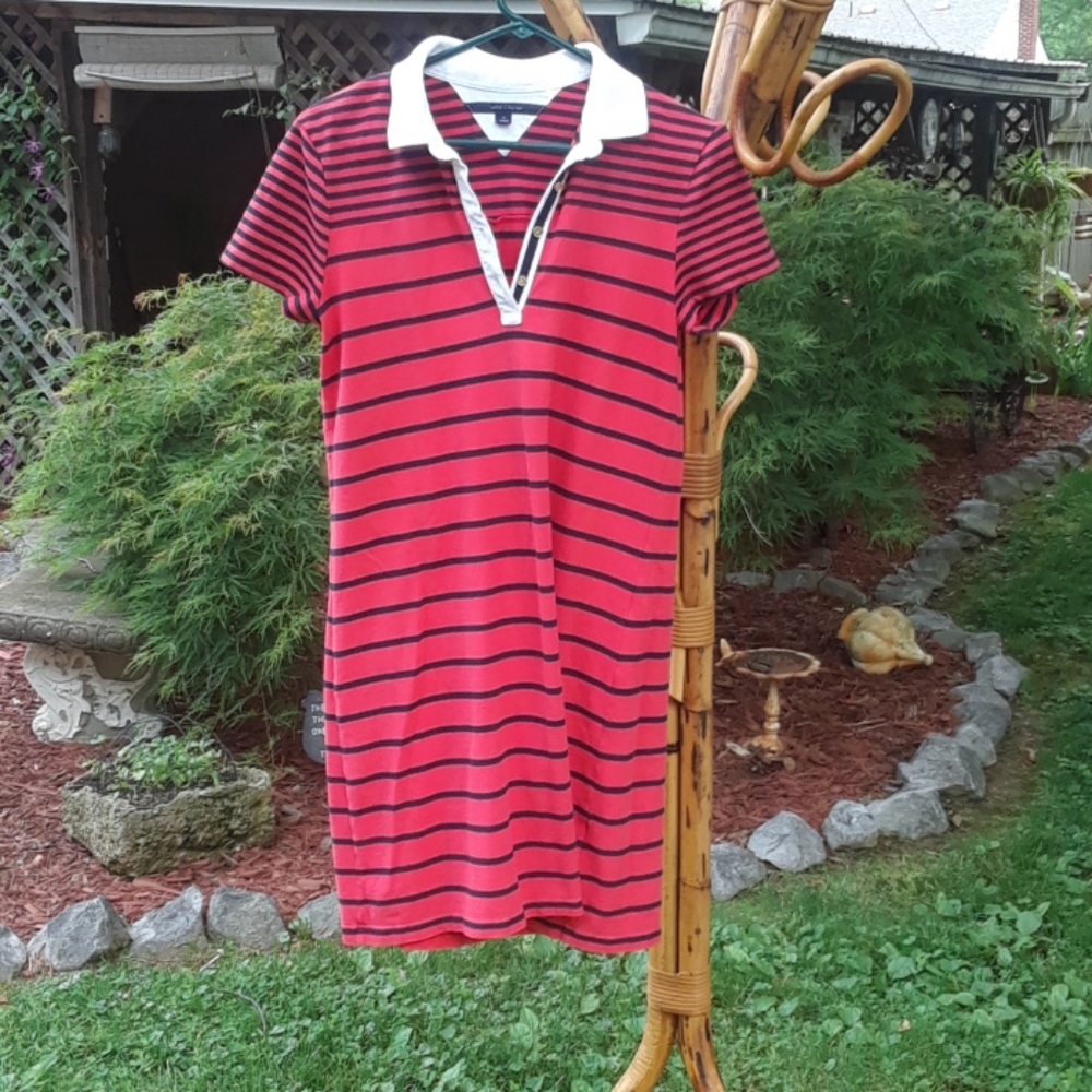 Tommy Hilfiger Red and Black Striped Polo Midi Dress